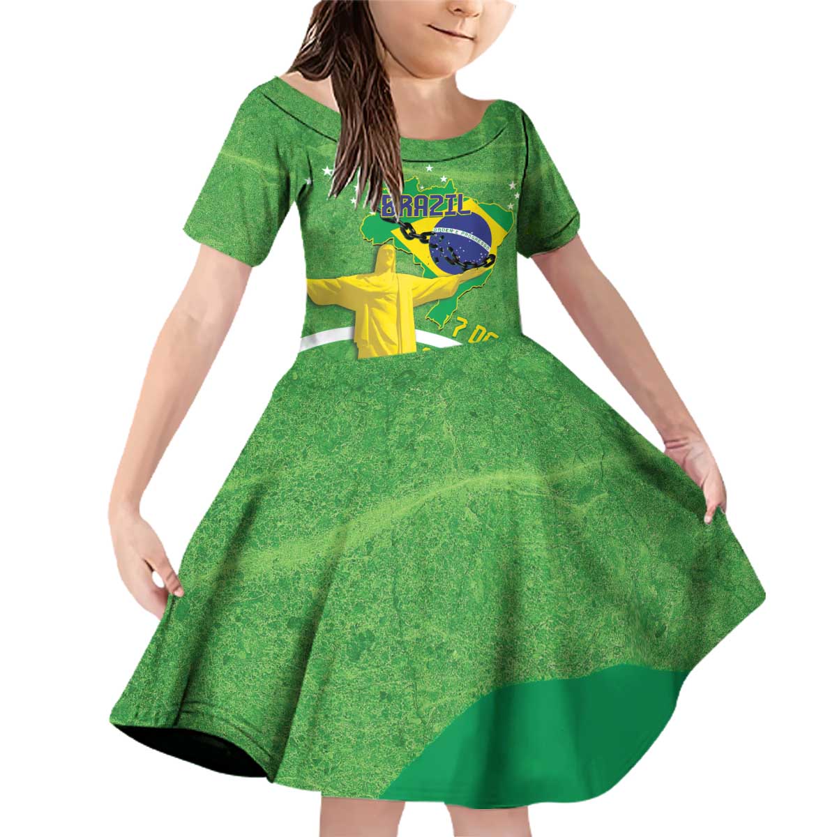 Personalized Brazil Independence Day Family Matching Off Shoulder Short Dress and Hawaiian Shirt Brasil Map Christ The Redeemer 7 De Setembro - Wonder Print Shop