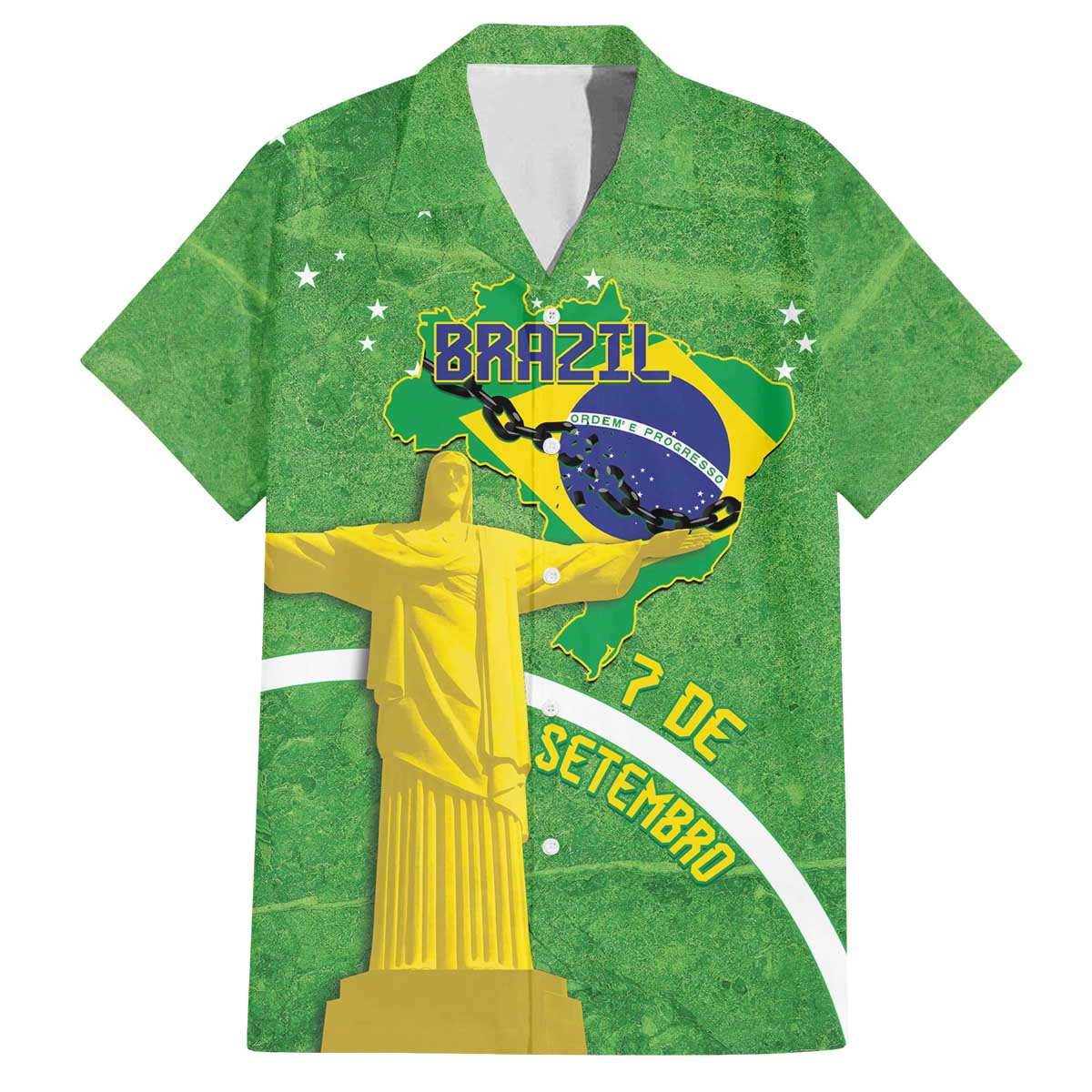 Personalized Brazil Independence Day Family Matching Off Shoulder Short Dress and Hawaiian Shirt Brasil Map Christ The Redeemer 7 De Setembro - Wonder Print Shop