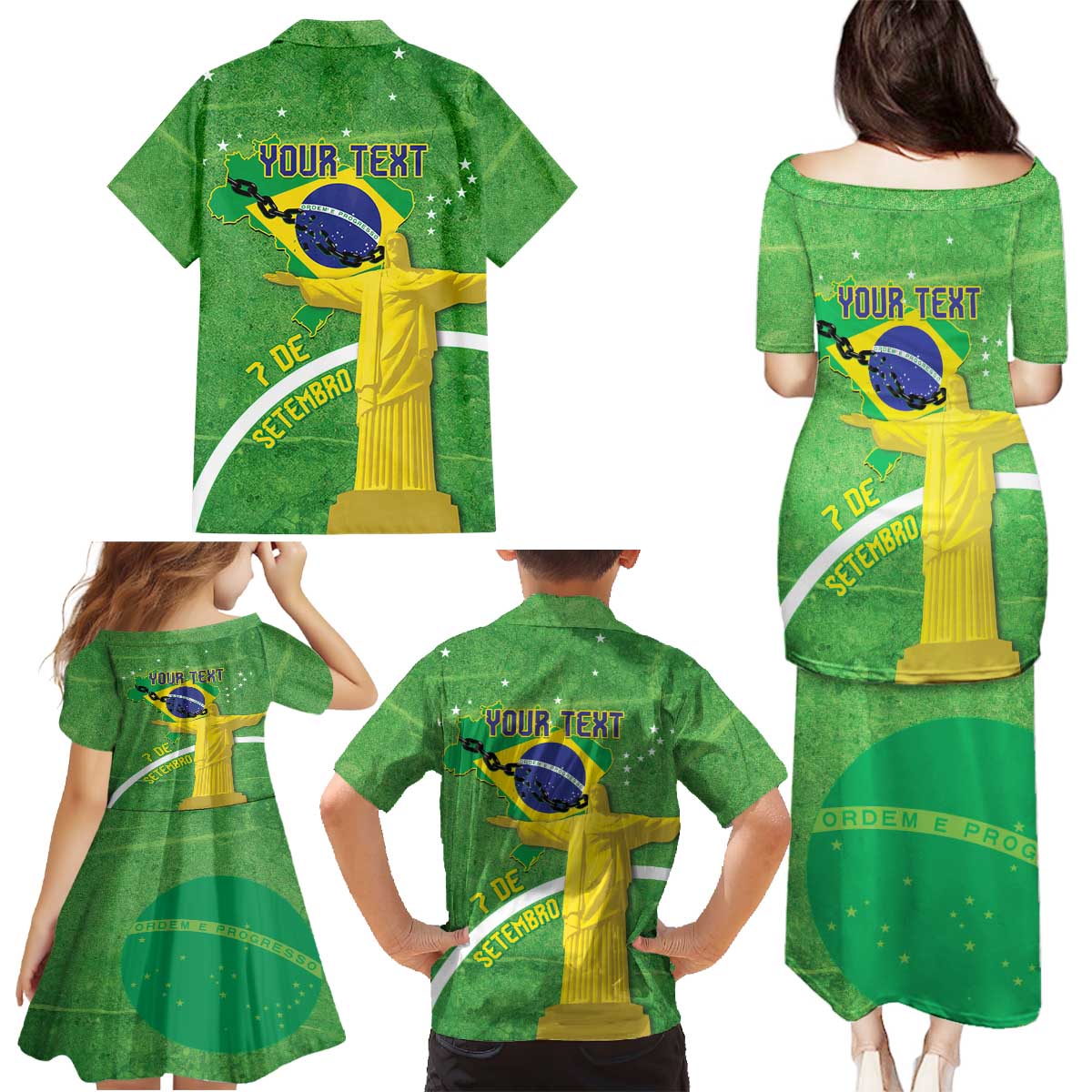 Personalized Brazil Independence Day Family Matching Puletasi and Hawaiian Shirt Brasil Map Christ The Redeemer 7 De Setembro - Wonder Print Shop