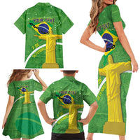 Personalized Brazil Independence Day Family Matching Short Sleeve Bodycon Dress and Hawaiian Shirt Brasil Map Christ The Redeemer 7 De Setembro - Wonder Print Shop