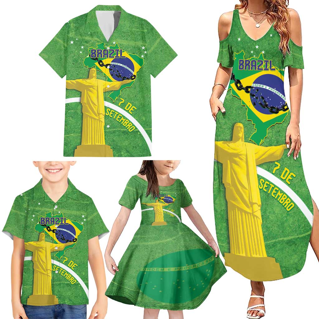 Personalized Brazil Independence Day Family Matching Summer Maxi Dress and Hawaiian Shirt Brasil Map Christ The Redeemer 7 De Setembro - Wonder Print Shop