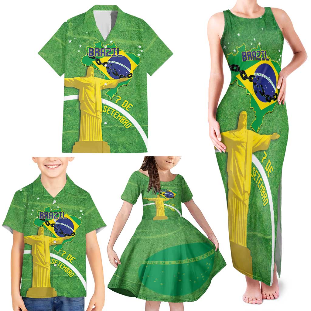 Personalized Brazil Independence Day Family Matching Tank Maxi Dress and Hawaiian Shirt Brasil Map Christ The Redeemer 7 De Setembro - Wonder Print Shop