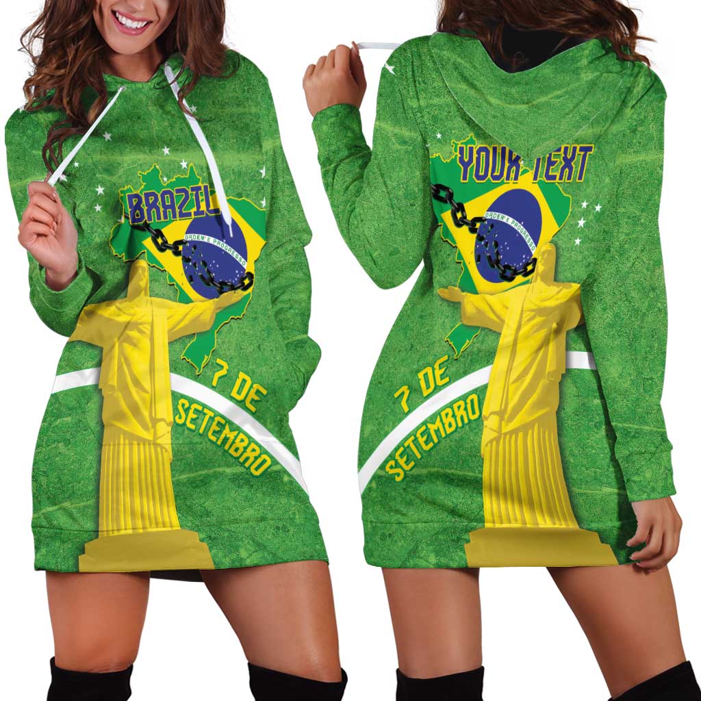 Personalized Brazil Independence Day Hoodie Dress Brasil Map Christ The Redeemer 7 De Setembro - Wonder Print Shop