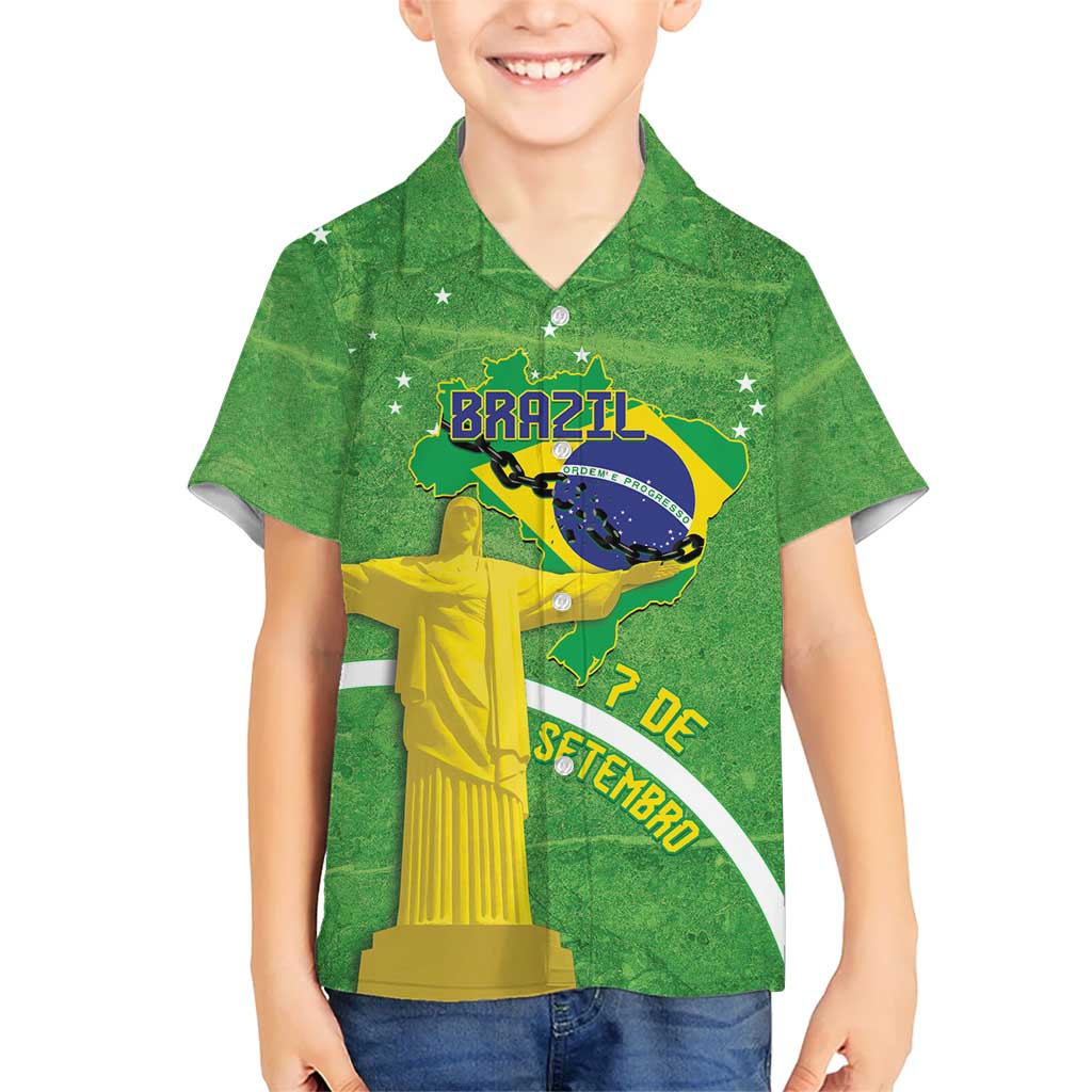 Personalized Brazil Independence Day Kid Hawaiian Shirt Brasil Map Christ The Redeemer 7 De Setembro - Wonder Print Shop