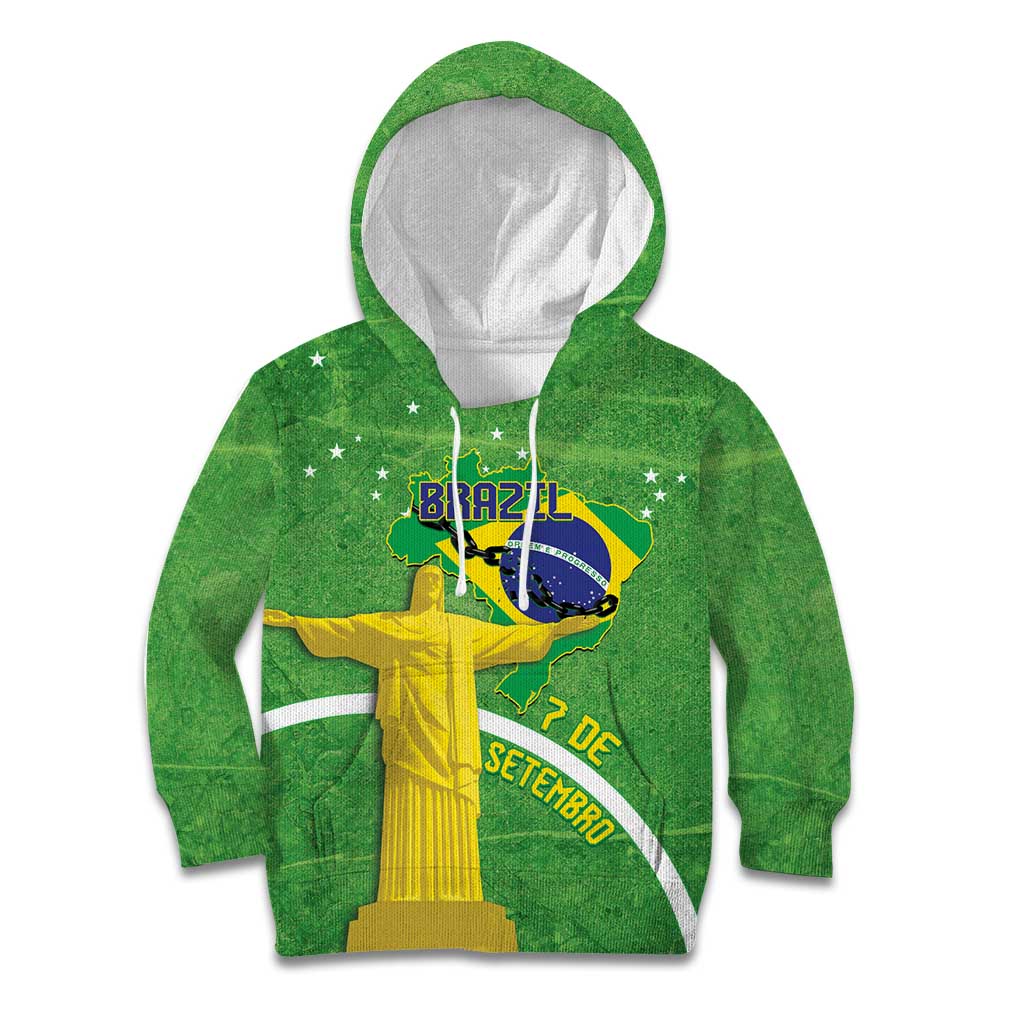 Personalized Brazil Independence Day Kid Hoodie Brasil Map Christ The Redeemer 7 De Setembro - Wonder Print Shop