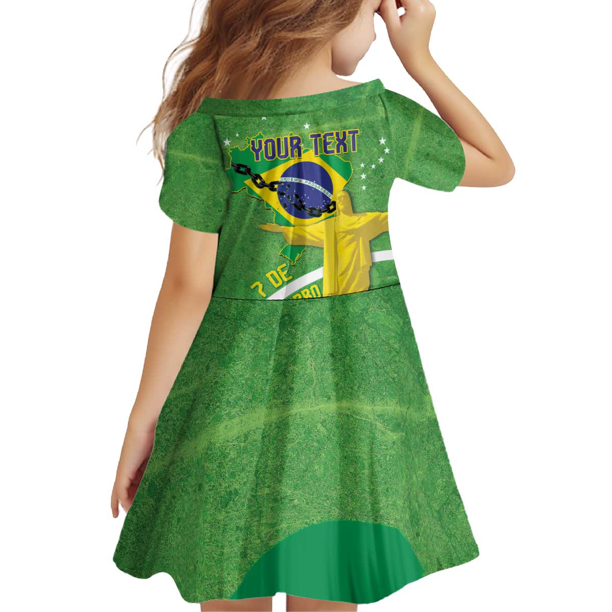 Personalized Brazil Independence Day Kid Short Sleeve Dress Brasil Map Christ The Redeemer 7 De Setembro - Wonder Print Shop