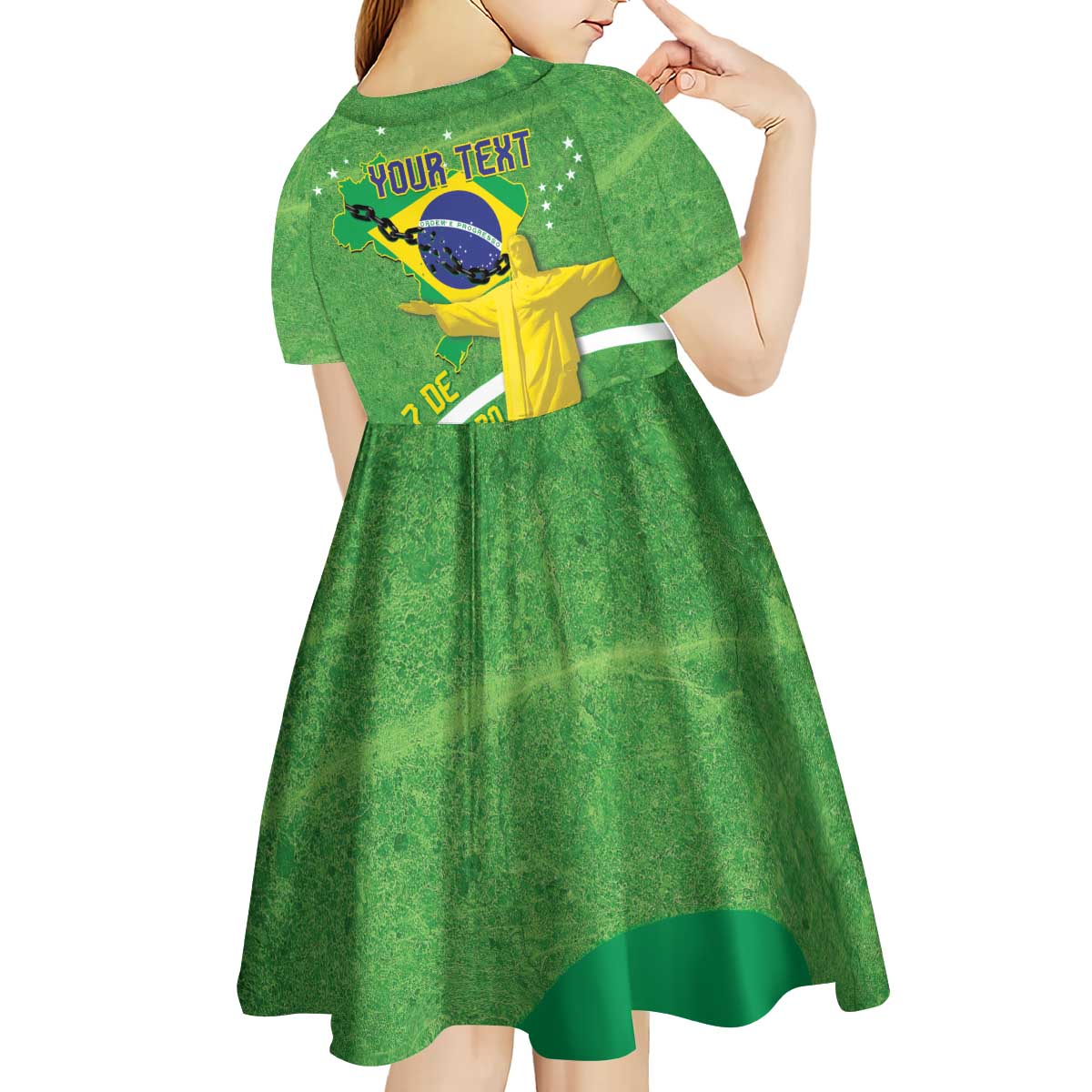 Personalized Brazil Independence Day Kid Short Sleeve Dress Brasil Map Christ The Redeemer 7 De Setembro - Wonder Print Shop