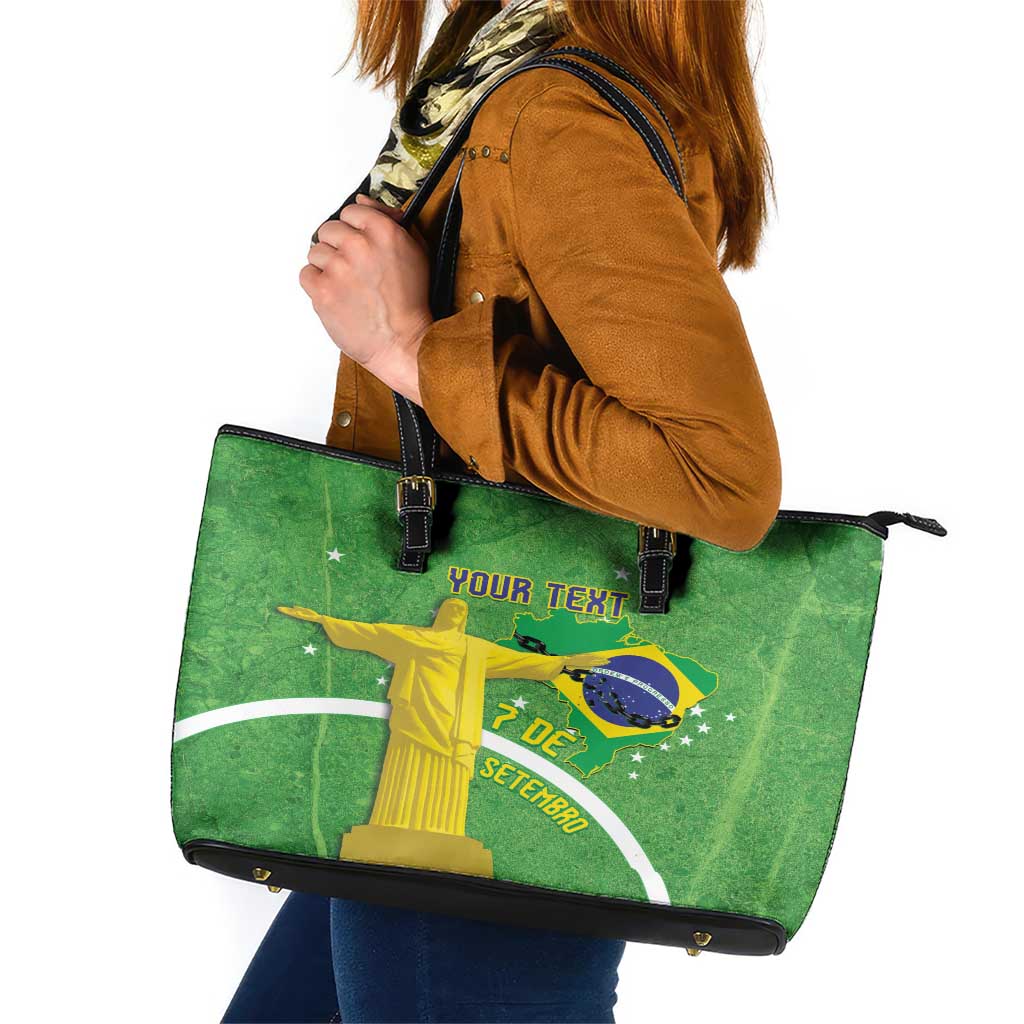 Personalized Brazil Independence Day Leather Tote Bag Brasil Map Christ The Redeemer 7 De Setembro - Wonder Print Shop
