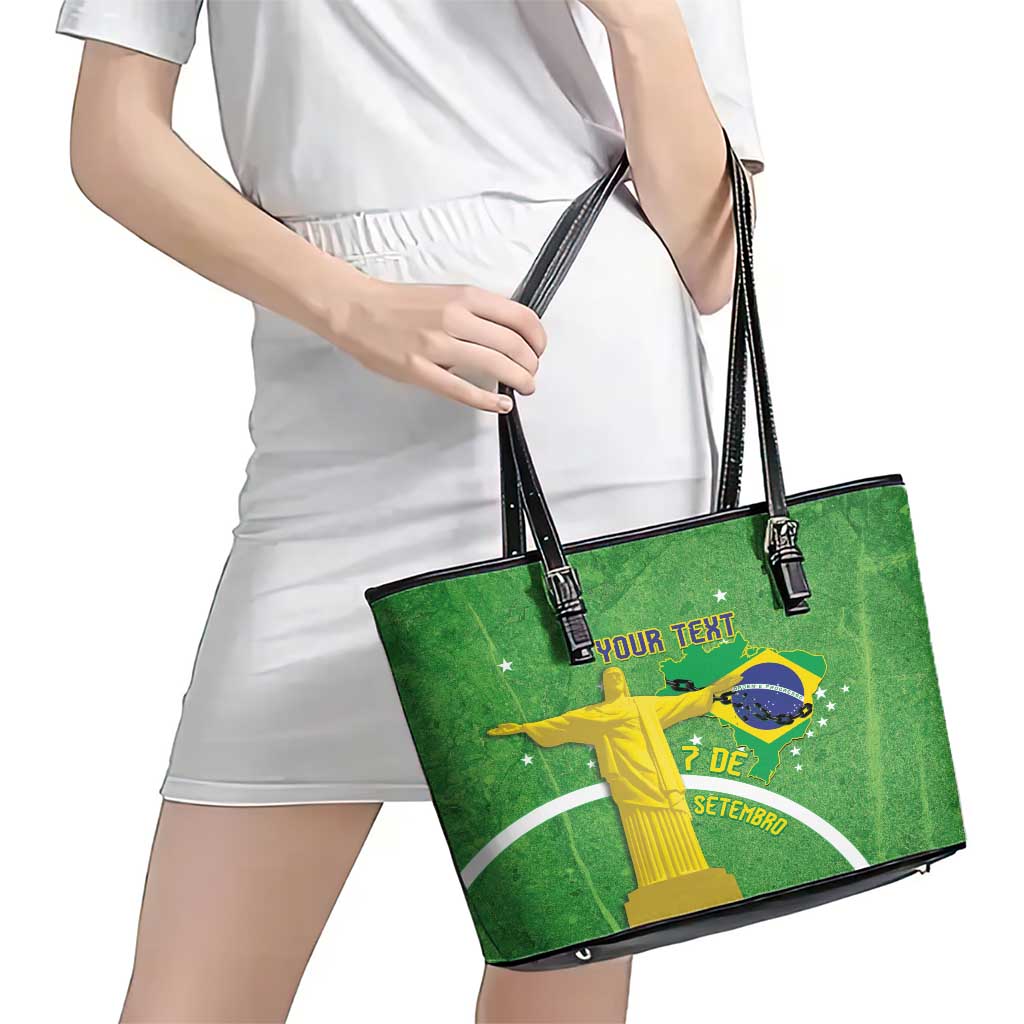 Personalized Brazil Independence Day Leather Tote Bag Brasil Map Christ The Redeemer 7 De Setembro - Wonder Print Shop