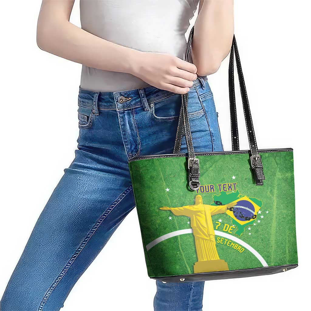 Personalized Brazil Independence Day Leather Tote Bag Brasil Map Christ The Redeemer 7 De Setembro - Wonder Print Shop