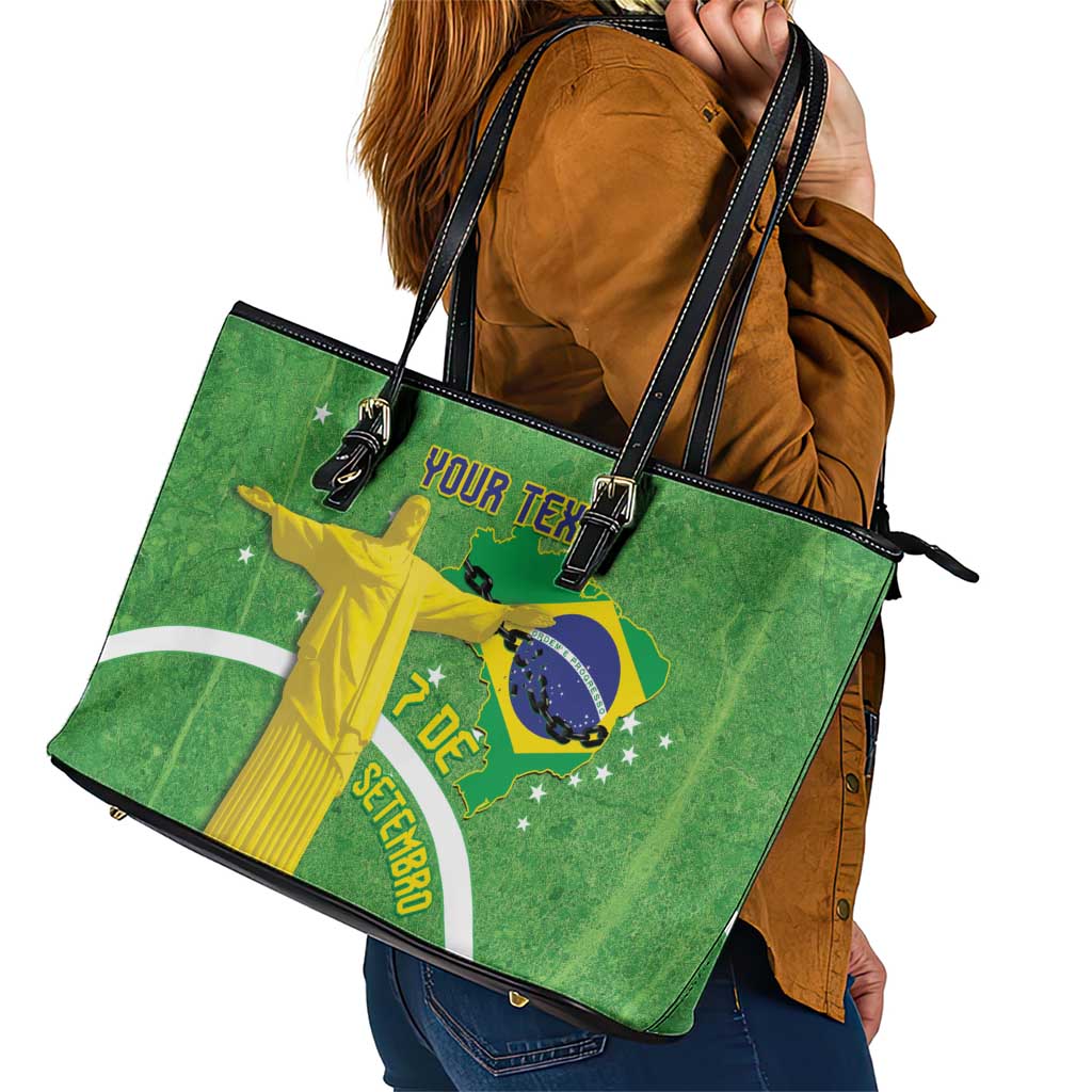 Personalized Brazil Independence Day Leather Tote Bag Brasil Map Christ The Redeemer 7 De Setembro - Wonder Print Shop