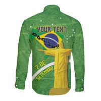 Personalized Brazil Independence Day Long Sleeve Button Shirt Brasil Map Christ The Redeemer 7 De Setembro - Wonder Print Shop