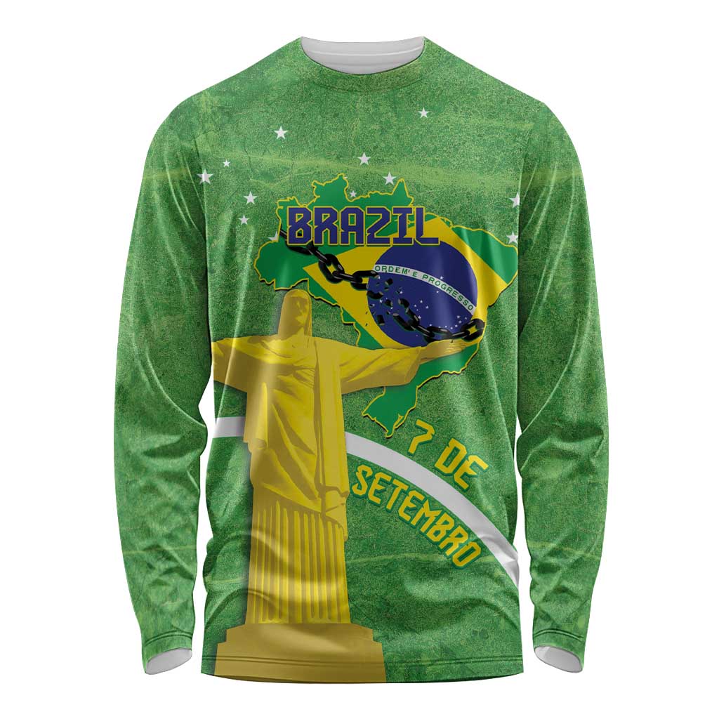 Personalized Brazil Independence Day Long Sleeve Shirt Brasil Map Christ The Redeemer 7 De Setembro - Wonder Print Shop