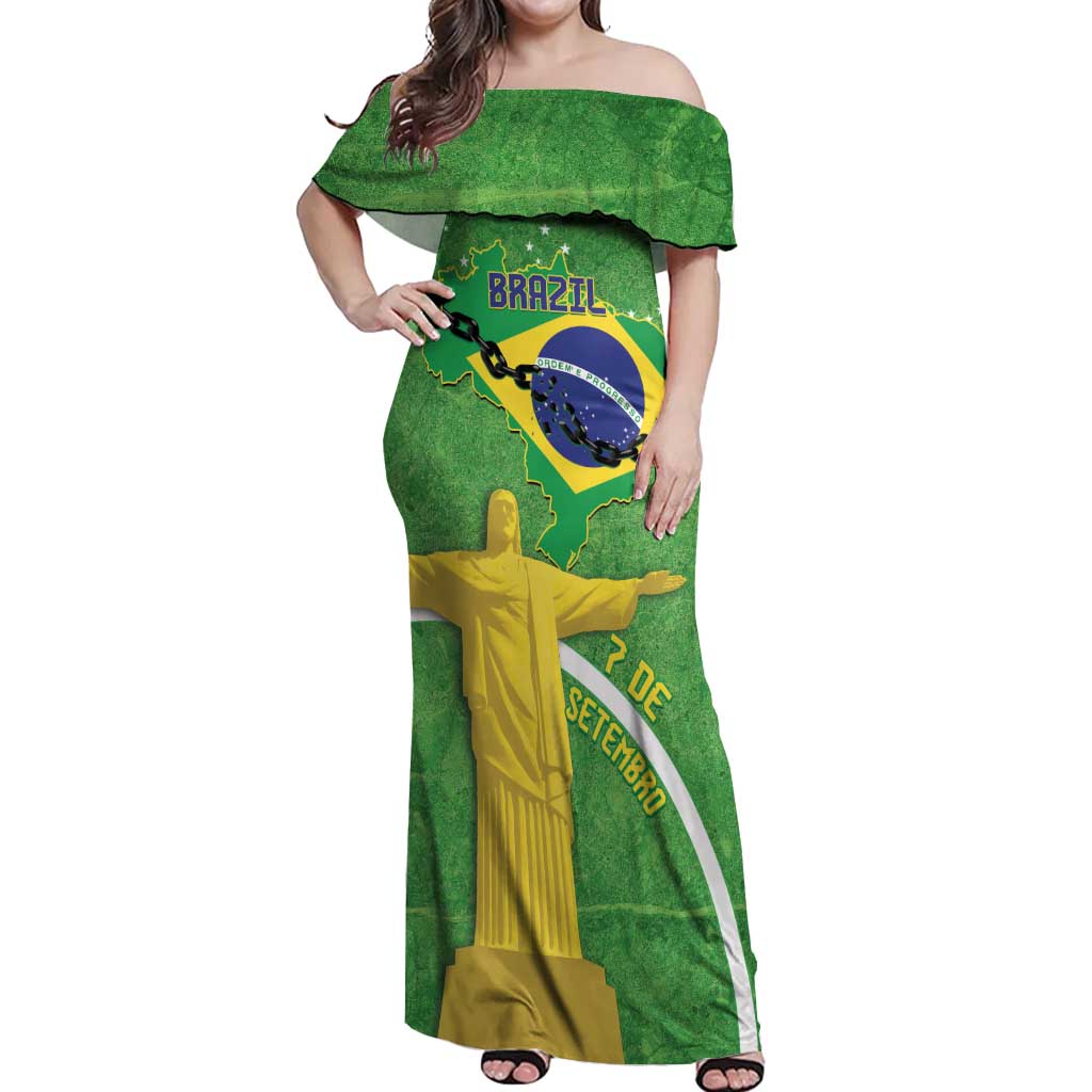 Personalized Brazil Independence Day Off Shoulder Maxi Dress Brasil Map Christ The Redeemer 7 De Setembro - Wonder Print Shop