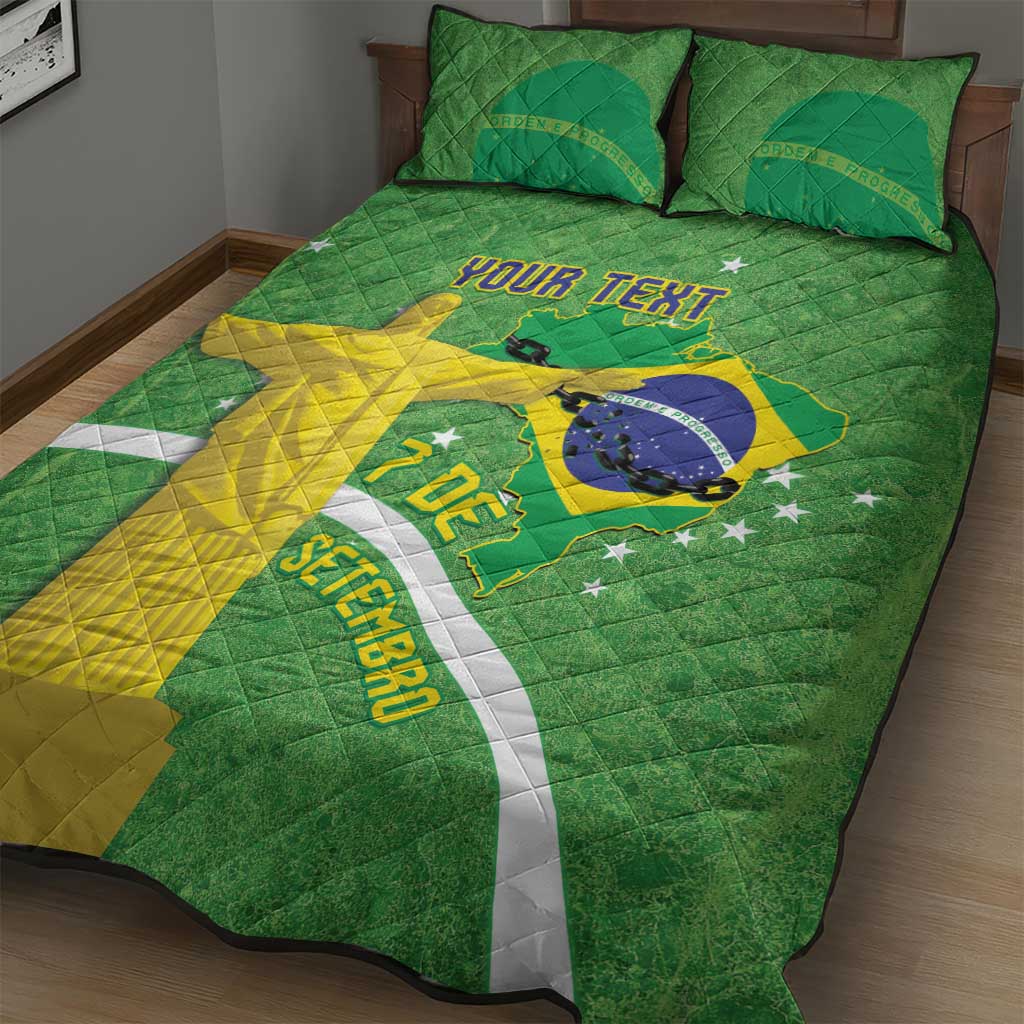 Personalized Brazil Independence Day Quilt Bed Set Brasil Map Christ The Redeemer 7 De Setembro - Wonder Print Shop