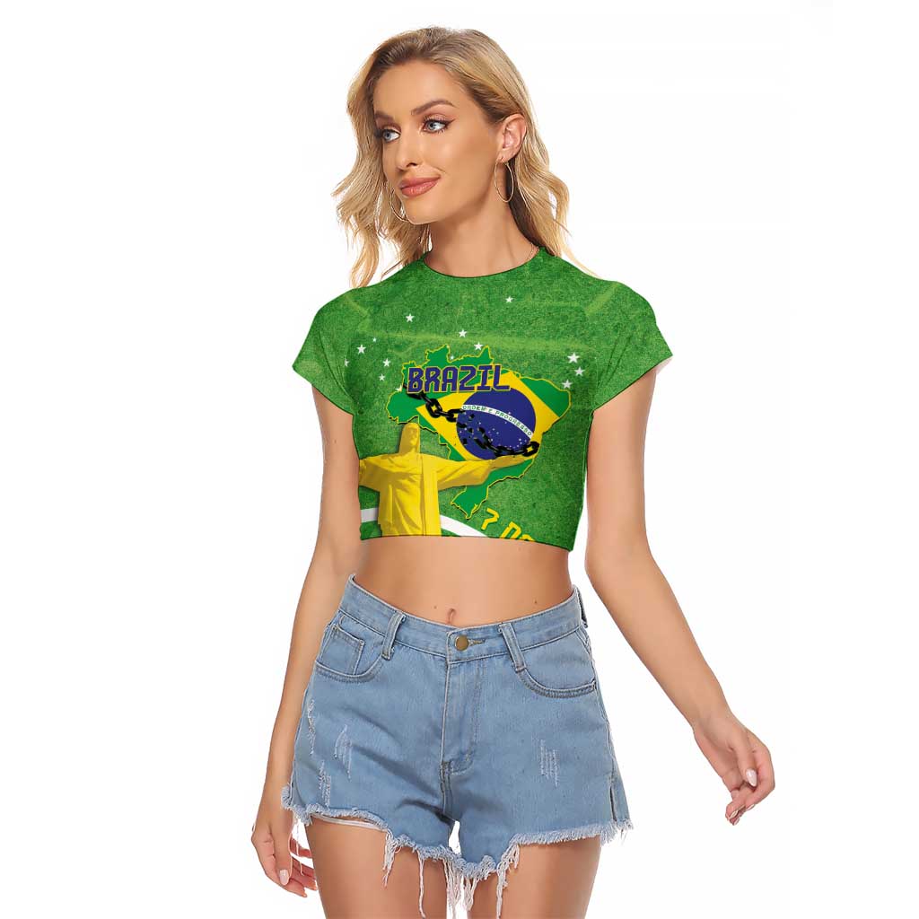 Personalized Brazil Independence Day Raglan Cropped T Shirt Brasil Map Christ The Redeemer 7 De Setembro - Wonder Print Shop