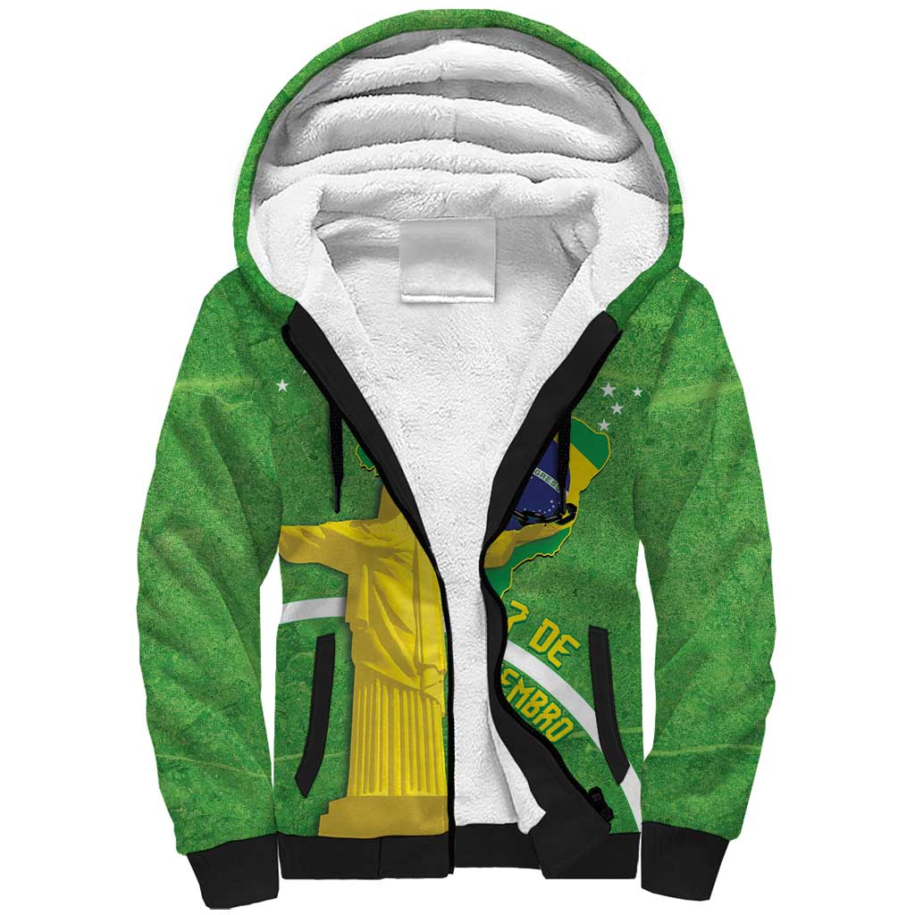 Personalized Brazil Independence Day Sherpa Hoodie Brasil Map Christ The Redeemer 7 De Setembro - Wonder Print Shop
