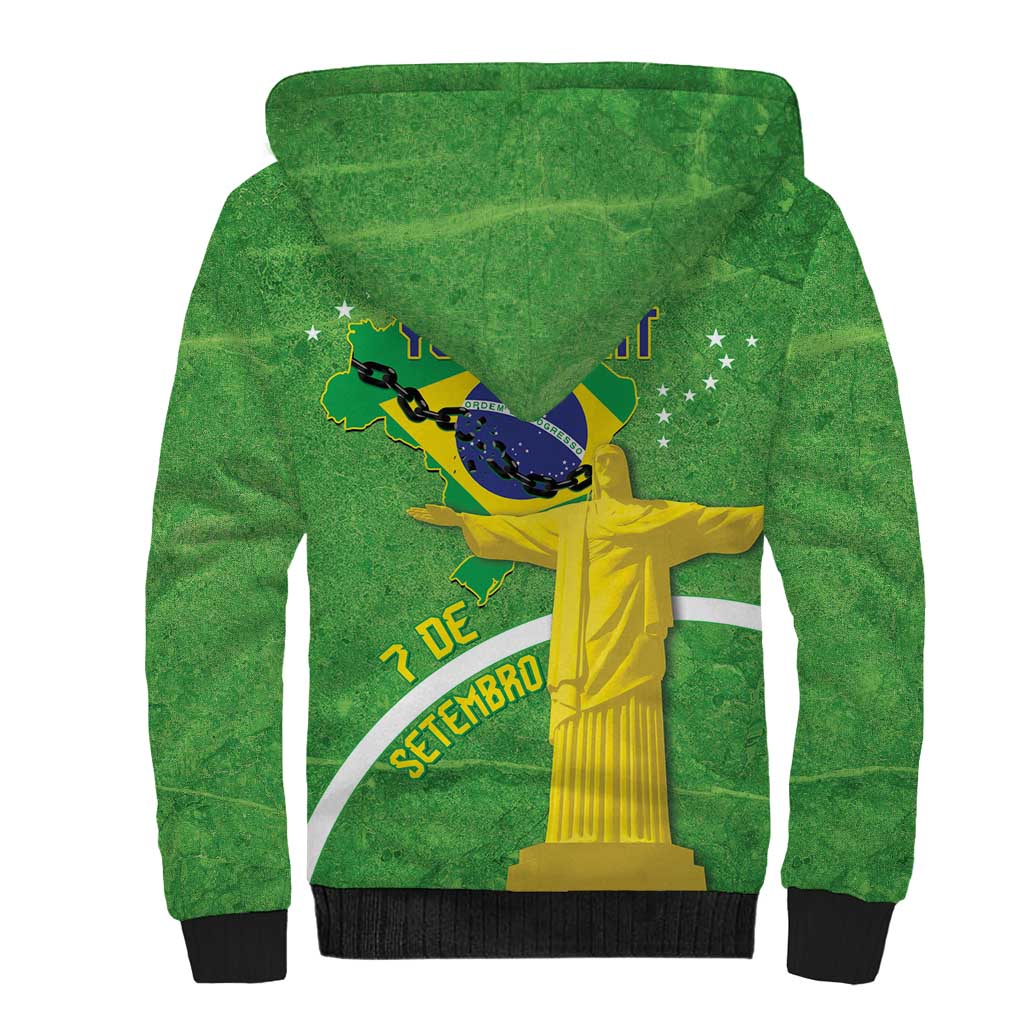 Personalized Brazil Independence Day Sherpa Hoodie Brasil Map Christ The Redeemer 7 De Setembro - Wonder Print Shop