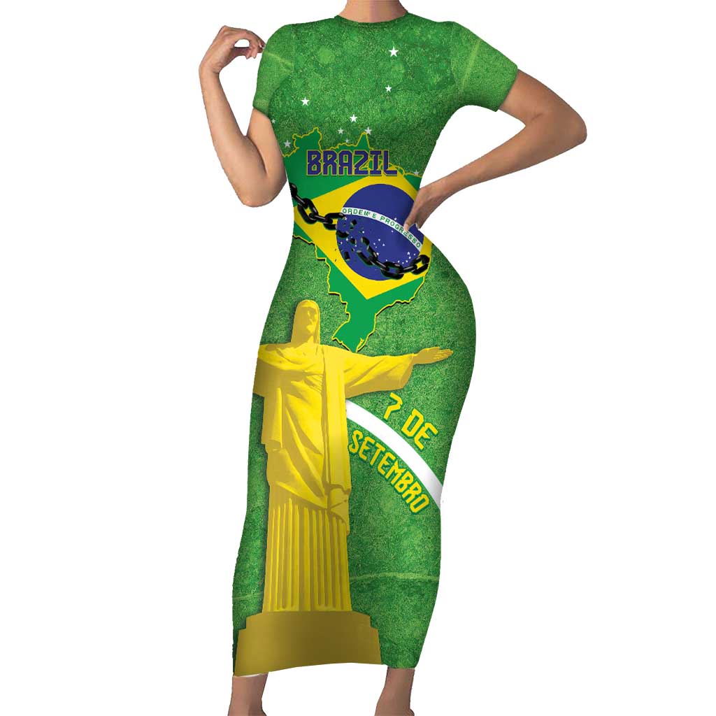 Personalized Brazil Independence Day Short Sleeve Bodycon Dress Brasil Map Christ The Redeemer 7 De Setembro - Wonder Print Shop
