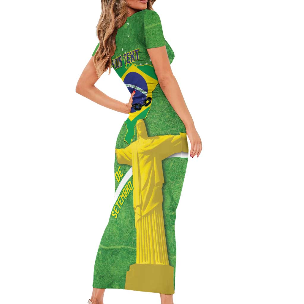 Personalized Brazil Independence Day Short Sleeve Bodycon Dress Brasil Map Christ The Redeemer 7 De Setembro - Wonder Print Shop