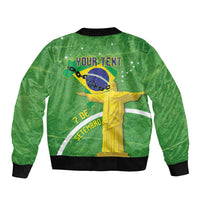 Personalized Brazil Independence Day Sleeve Zip Bomber Jacket Brasil Map Christ The Redeemer 7 De Setembro - Wonder Print Shop