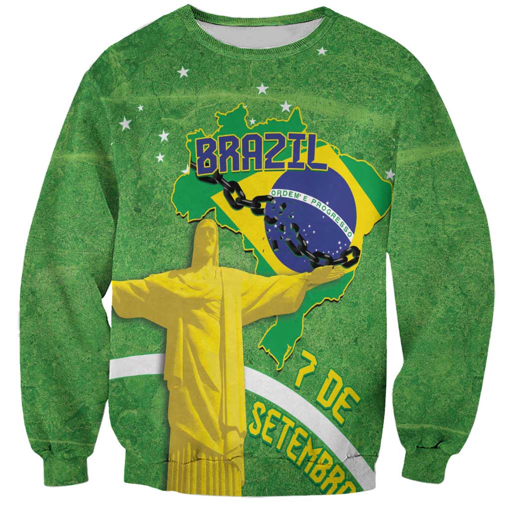 Personalized Brazil Independence Day Sweatshirt Brasil Map Christ The Redeemer 7 De Setembro - Wonder Print Shop