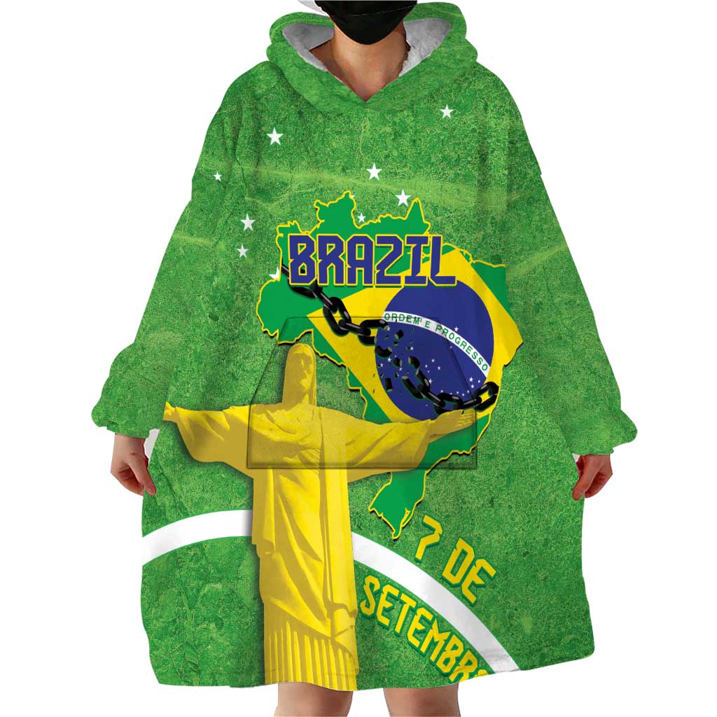 Personalized Brazil Independence Day Wearable Blanket Hoodie Brasil Map Christ The Redeemer 7 De Setembro - Wonder Print Shop
