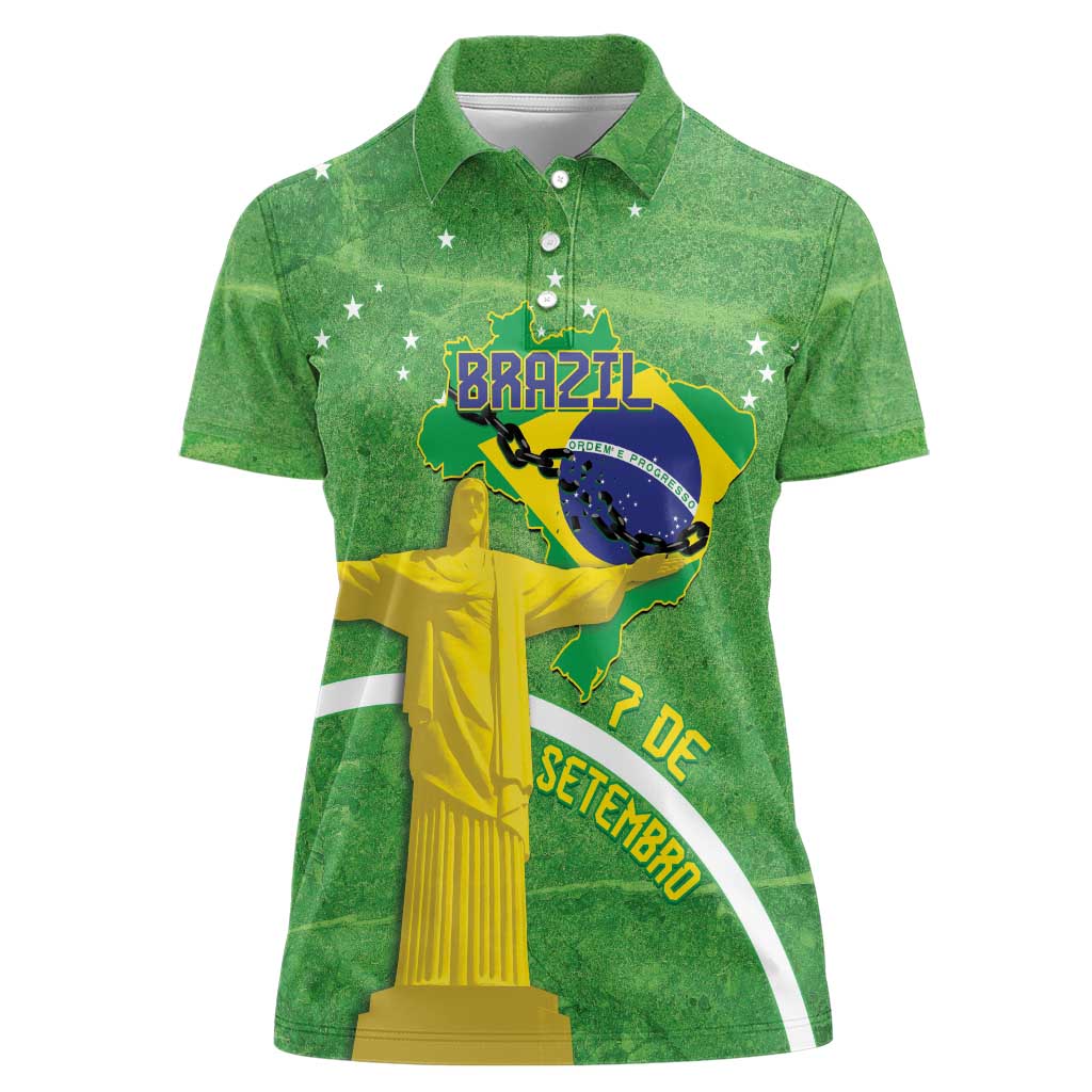 Personalized Brazil Independence Day Women Polo Shirt Brasil Map Christ The Redeemer 7 De Setembro - Wonder Print Shop