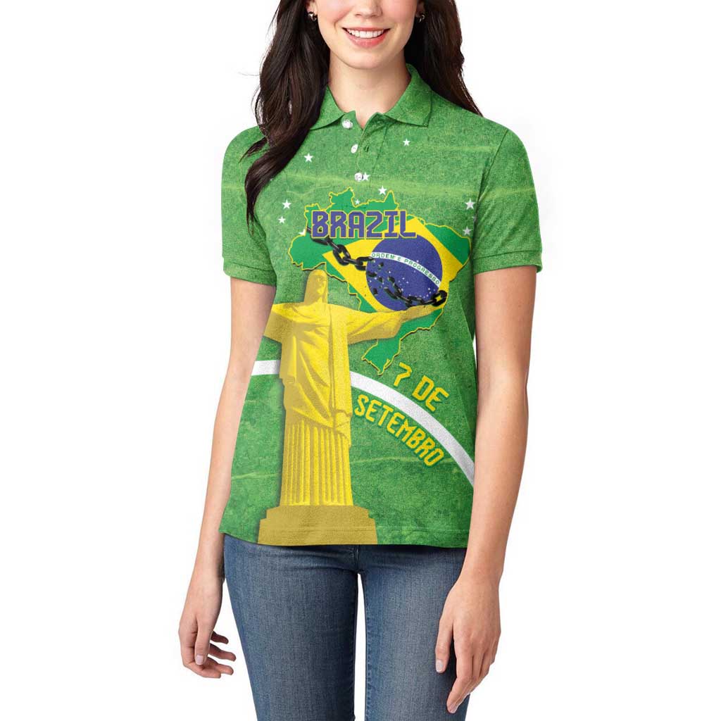 Personalized Brazil Independence Day Women Polo Shirt Brasil Map Christ The Redeemer 7 De Setembro - Wonder Print Shop