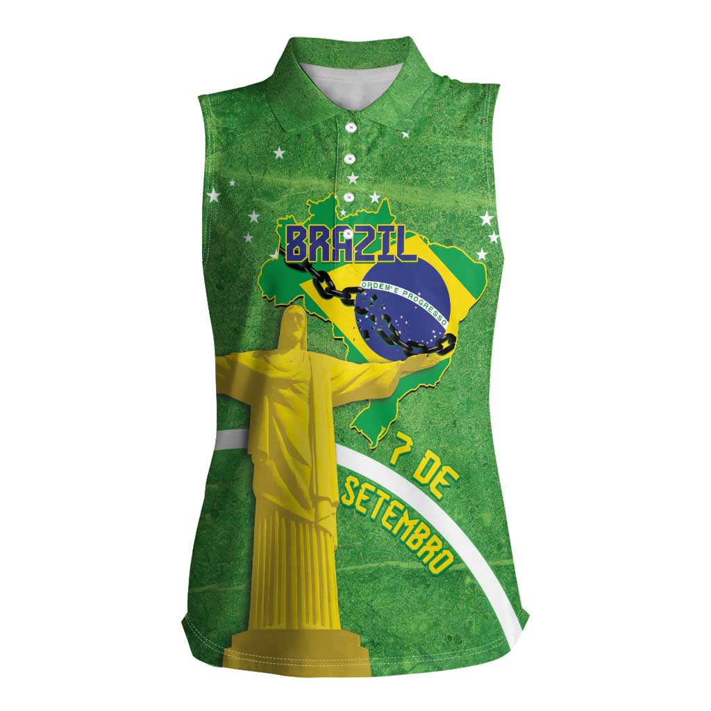 Personalized Brazil Independence Day Women Sleeveless Polo Shirt Brasil Map Christ The Redeemer 7 De Setembro - Wonder Print Shop