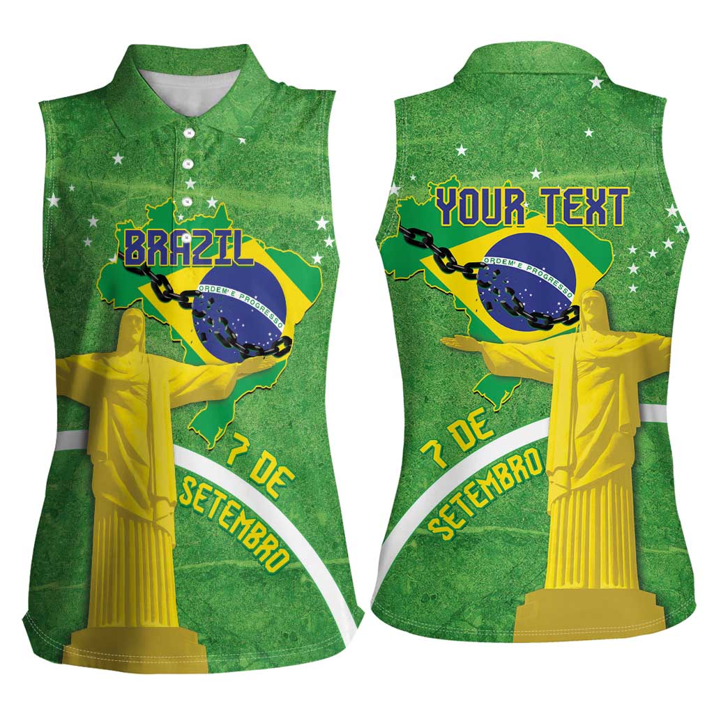 Personalized Brazil Independence Day Women Sleeveless Polo Shirt Brasil Map Christ The Redeemer 7 De Setembro - Wonder Print Shop