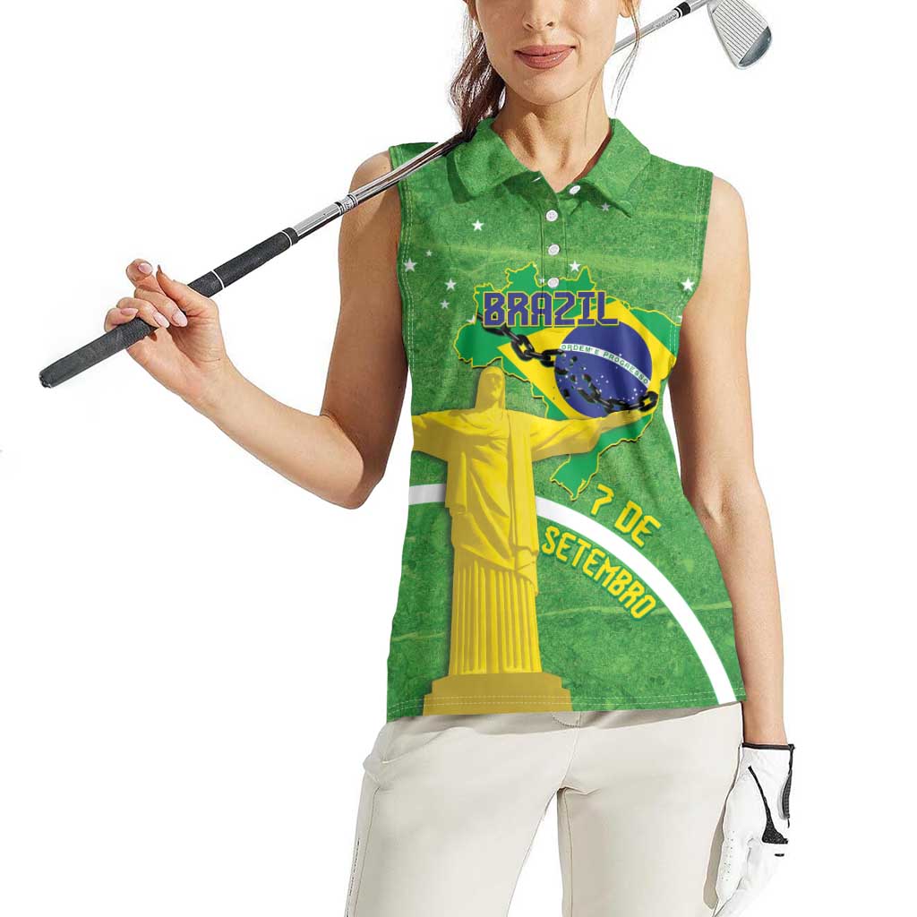 Personalized Brazil Independence Day Women Sleeveless Polo Shirt Brasil Map Christ The Redeemer 7 De Setembro - Wonder Print Shop