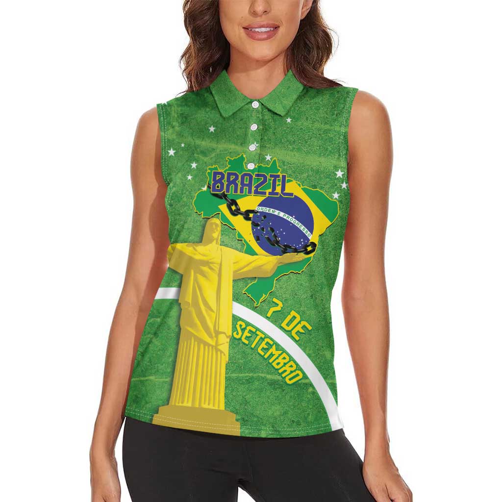 Personalized Brazil Independence Day Women Sleeveless Polo Shirt Brasil Map Christ The Redeemer 7 De Setembro - Wonder Print Shop