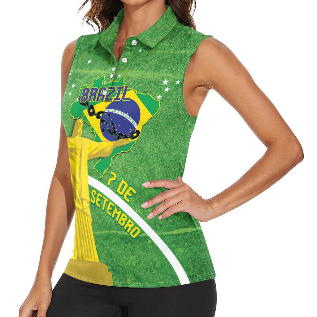 Personalized Brazil Independence Day Women Sleeveless Polo Shirt Brasil Map Christ The Redeemer 7 De Setembro - Wonder Print Shop