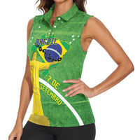 Personalized Brazil Independence Day Women Sleeveless Polo Shirt Brasil Map Christ The Redeemer 7 De Setembro - Wonder Print Shop