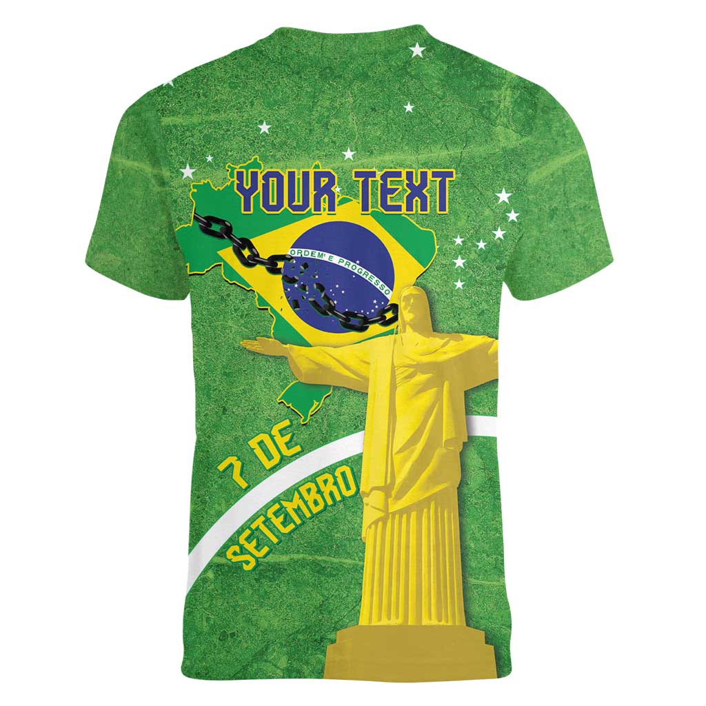 Personalized Brazil Independence Day Women V-Neck T-Shirt Brasil Map Christ The Redeemer 7 De Setembro - Wonder Print Shop