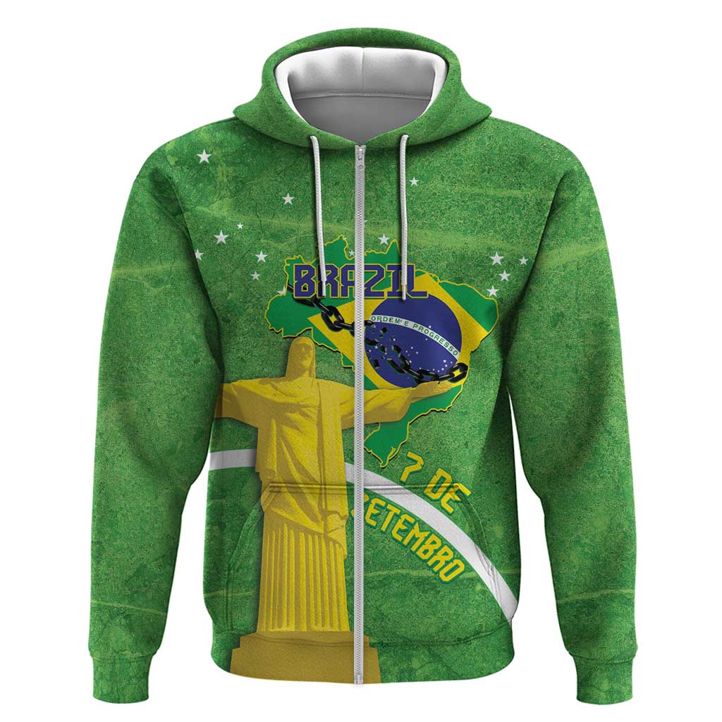 Personalized Brazil Independence Day Zip Hoodie Brasil Map Christ The Redeemer 7 De Setembro - Wonder Print Shop