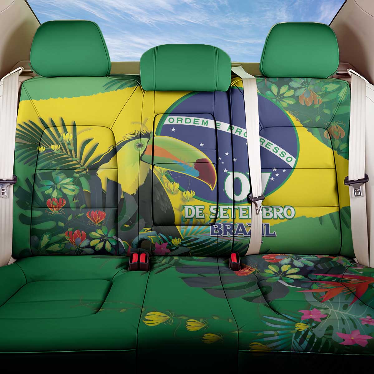 Feliz Dia Da Indepencencia Brazil Back Car Seat Cover Brasil Toucan Tropical Vibes - Wonder Print Shop