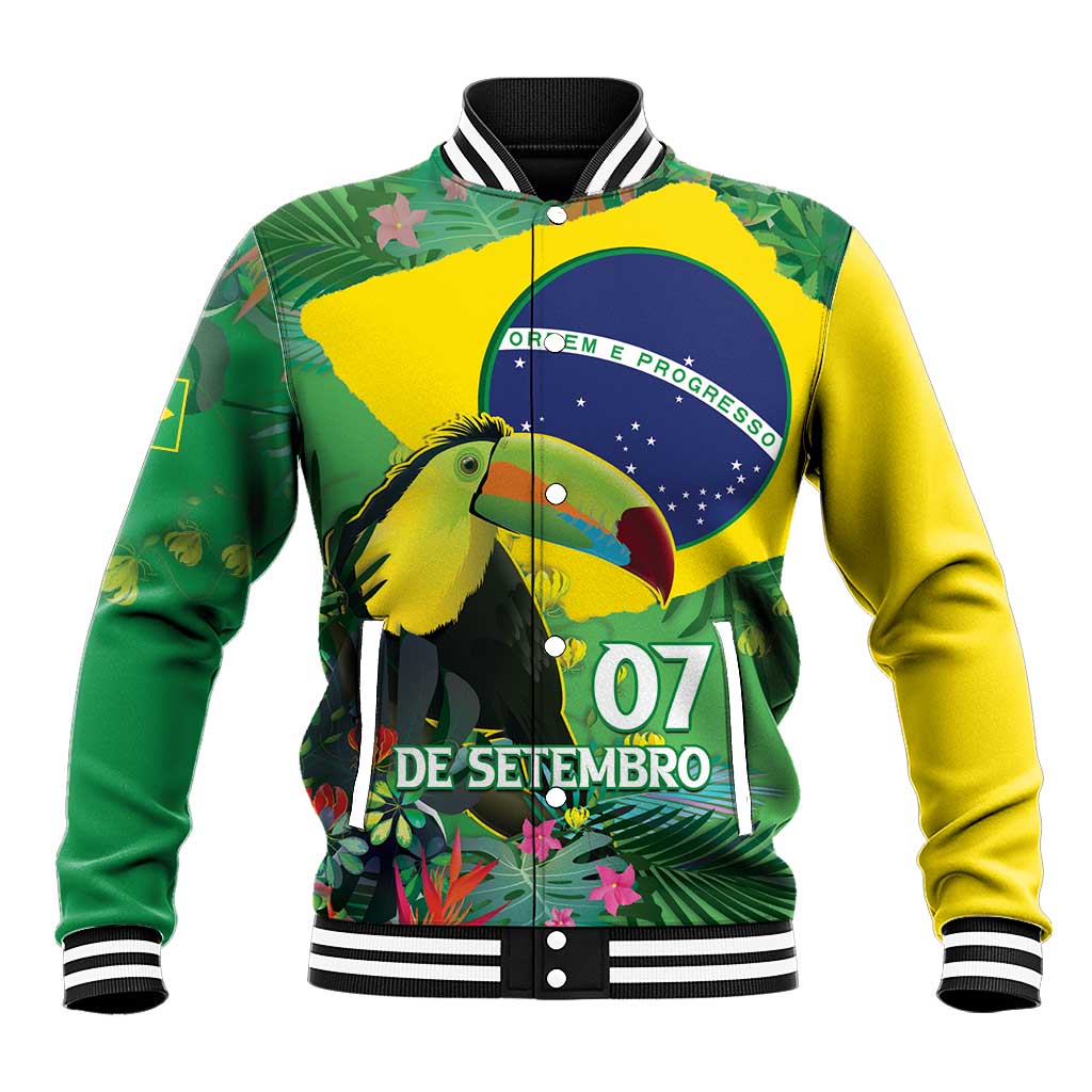 Feliz Dia Da Indepencencia Brazil Baseball Jacket Brasil Toucan Tropical Vibes - Wonder Print Shop