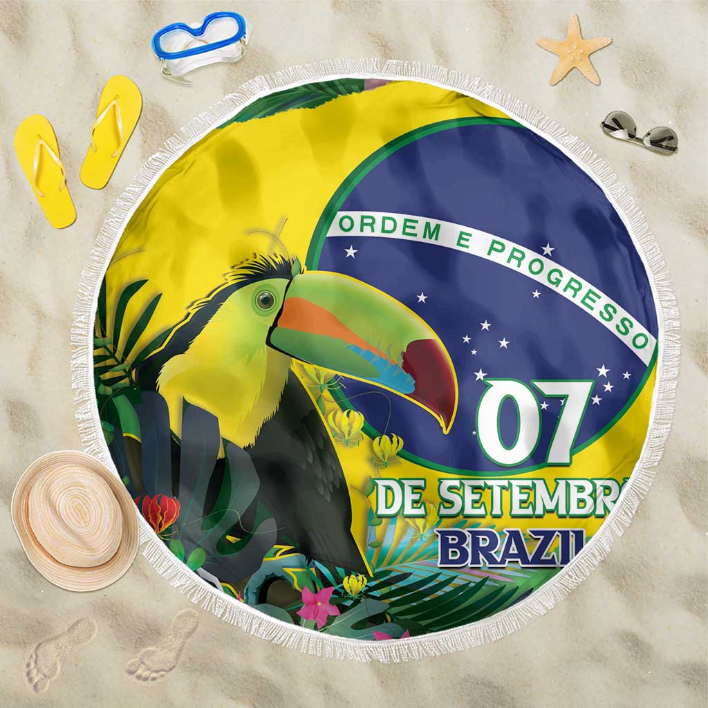 Feliz Dia Da Indepencencia Brazil Beach Blanket Brasil Toucan Tropical Vibes - Wonder Print Shop