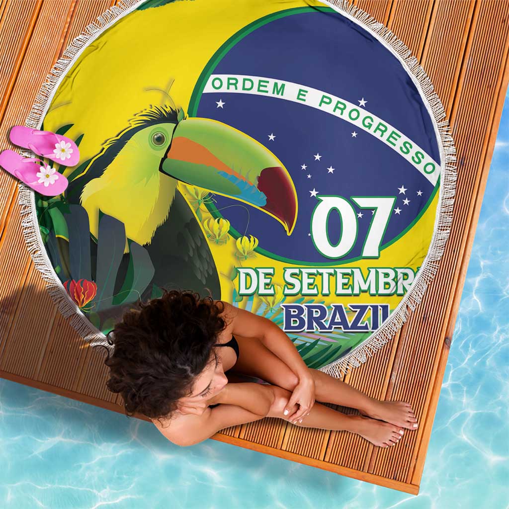 Feliz Dia Da Indepencencia Brazil Beach Blanket Brasil Toucan Tropical Vibes - Wonder Print Shop