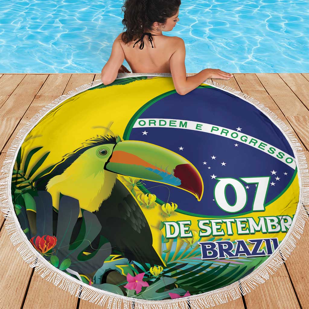 Feliz Dia Da Indepencencia Brazil Beach Blanket Brasil Toucan Tropical Vibes - Wonder Print Shop