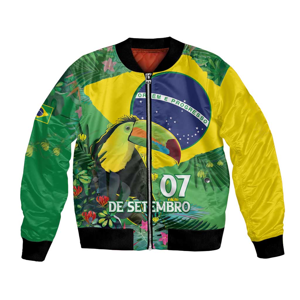Feliz Dia Da Indepencencia Brazil Bomber Jacket Brasil Toucan Tropical Vibes - Wonder Print Shop