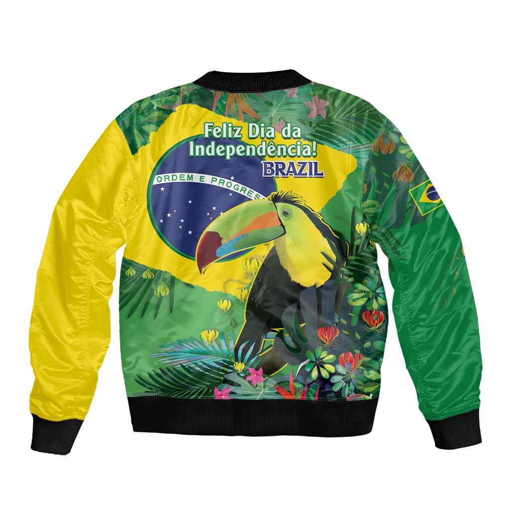 Feliz Dia Da Indepencencia Brazil Bomber Jacket Brasil Toucan Tropical Vibes - Wonder Print Shop