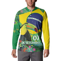 Feliz Dia Da Indepencencia Brazil Button Sweatshirt Brasil Toucan Tropical Vibes - Wonder Print Shop