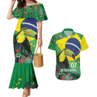 Feliz Dia Da Indepencencia Brazil Couples Matching Mermaid Dress and Hawaiian Shirt Brasil Toucan Tropical Vibes - Wonder Print Shop