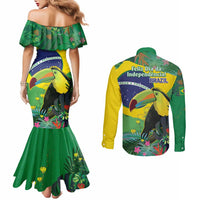 Feliz Dia Da Indepencencia Brazil Couples Matching Mermaid Dress and Long Sleeve Button Shirt Brasil Toucan Tropical Vibes