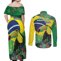 Feliz Dia Da Indepencencia Brazil Couples Matching Off Shoulder Maxi Dress and Long Sleeve Button Shirt Brasil Toucan Tropical Vibes - Wonder Print Shop