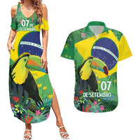 Feliz Dia Da Indepencencia Brazil Couples Matching Summer Maxi Dress and Hawaiian Shirt Brasil Toucan Tropical Vibes - Wonder Print Shop