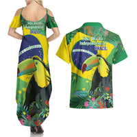 Feliz Dia Da Indepencencia Brazil Couples Matching Summer Maxi Dress and Hawaiian Shirt Brasil Toucan Tropical Vibes - Wonder Print Shop